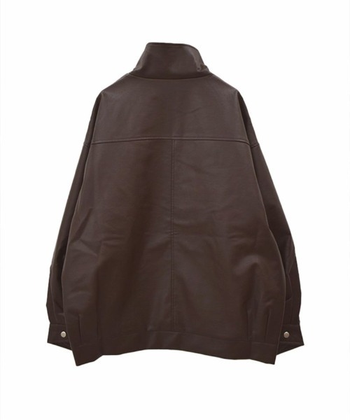 エコレザースタンドカラーブルゾン / 長袖 合皮 ダブルジップ シンプル