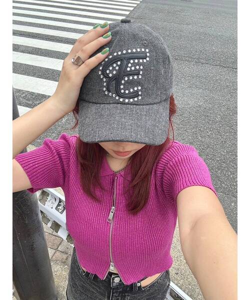 EVRIS（エヴリス）の「ラインストーンロゴデニムキャップ（キャップ・レディース・ブラック・FREE）」の8枚目の写真