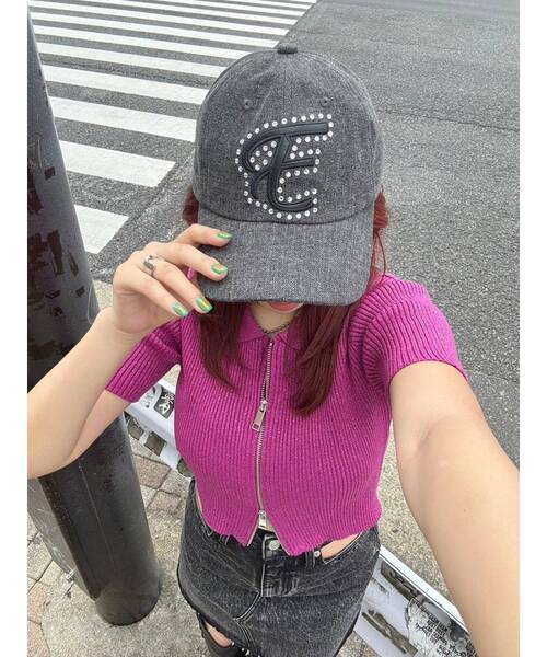 EVRIS（エヴリス）の「ラインストーンロゴデニムキャップ（キャップ・レディース・ブラック・FREE）」の9枚目の写真