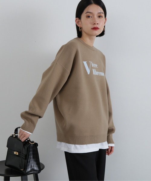 N.（N. Natural Beauty Basic）（エヌエヌナチュラルビューティーベーシック）の「◆ジャガードロゴニット（ニット/セーター・レディース・チャコールグレー/ベージュ/ネイビー・MEDIUM）」の2枚目の写真