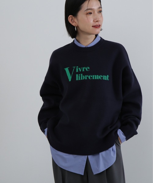 N.（N. Natural Beauty Basic）（エヌエヌナチュラルビューティーベーシック）の「◆ジャガードロゴニット（ニット/セーター・レディース・チャコールグレー/ベージュ/ネイビー・MEDIUM）」の3枚目の写真