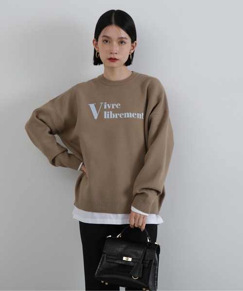 N.（N. Natural Beauty Basic）（エヌエヌナチュラルビューティーベーシック）の「◆ジャガードロゴニット（ニット/セーター・レディース・チャコールグレー/ベージュ/ネイビー・MEDIUM）」の4枚目の写真