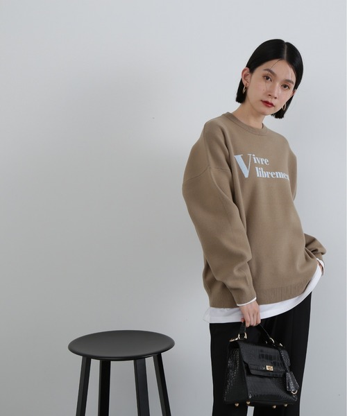 N.（N. Natural Beauty Basic）（エヌエヌナチュラルビューティーベーシック）の「◆ジャガードロゴニット（ニット/セーター・レディース・チャコールグレー/ベージュ/ネイビー・MEDIUM）」の5枚目の写真