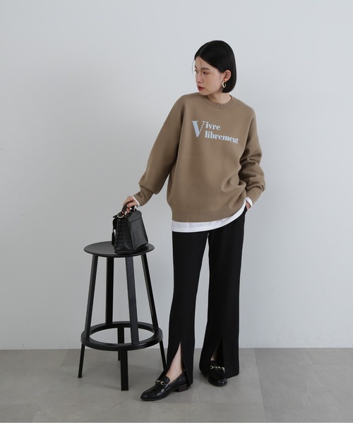 N.（N. Natural Beauty Basic）（エヌエヌナチュラルビューティーベーシック）の「◆ジャガードロゴニット（ニット/セーター・レディース・チャコールグレー/ベージュ/ネイビー・MEDIUM）」の6枚目の写真