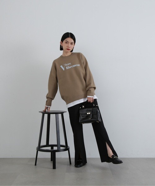 N.（N. Natural Beauty Basic）（エヌエヌナチュラルビューティーベーシック）の「◆ジャガードロゴニット（ニット/セーター・レディース・チャコールグレー/ベージュ/ネイビー・MEDIUM）」の8枚目の写真