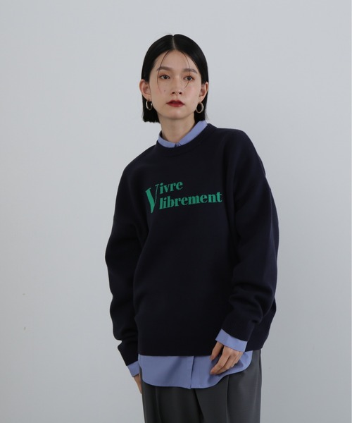 N.（N. Natural Beauty Basic）（エヌエヌナチュラルビューティーベーシック）の「◆ジャガードロゴニット（ニット/セーター・レディース・チャコールグレー/ベージュ/ネイビー・MEDIUM）」の9枚目の写真