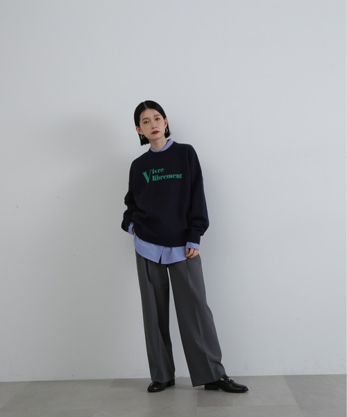 N.（N. Natural Beauty Basic）（エヌエヌナチュラルビューティーベーシック）の「◆ジャガードロゴニット（ニット/セーター・レディース・チャコールグレー/ベージュ/ネイビー・MEDIUM）」の12枚目の写真