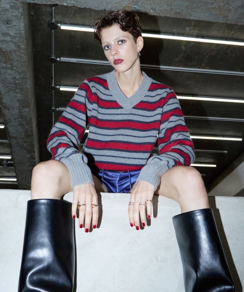 【セール】マルチボーダーVネックニット（ニット/セーター）｜WONEM（ウォンエム）