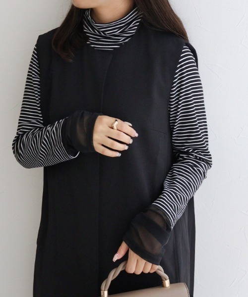 Pierrot(ピエロ)の「【静電気防止】シアーカフス/タートルネックドッキングカットソー(Tシャツ/カットソー・レディース・ブラック系その他/ホワイト系その他/その他・M/L)」の1枚目の写真