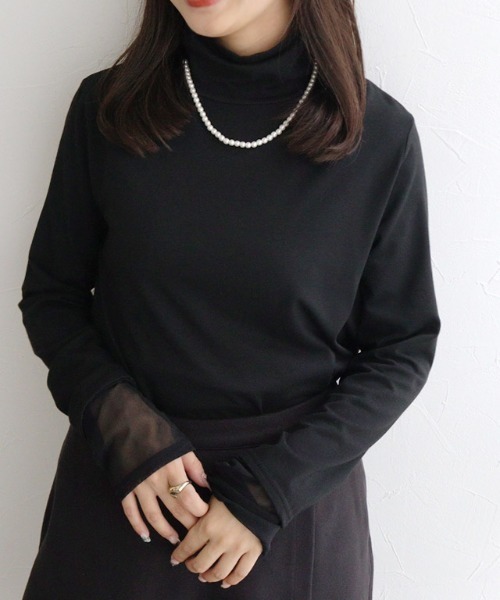 Pierrot(ピエロ)の「【静電気防止】シアーカフス/タートルネックドッキングカットソー(Tシャツ/カットソー・レディース・ブラック系その他/ホワイト系その他/その他・M/L)」の13枚目の写真