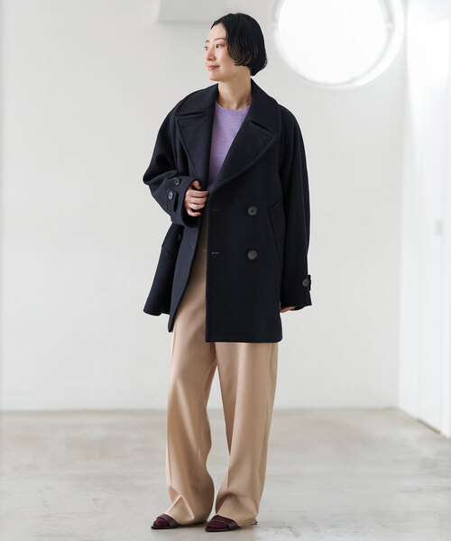 希少 美品 ワイズフォーメン 上質 デザイン ピーコート メルトン ウール セール】Super140s 起毛メルトンPコート（ピーコート）｜VERMEIL