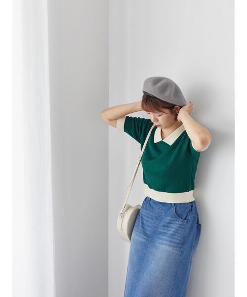 ehka sopo（エヘカソポ）の「バイカラーニットポロ（ニット/セーター・レディース・ダークオレンジ/グリーン/ブラック/キナリ・F）」の3枚目の写真