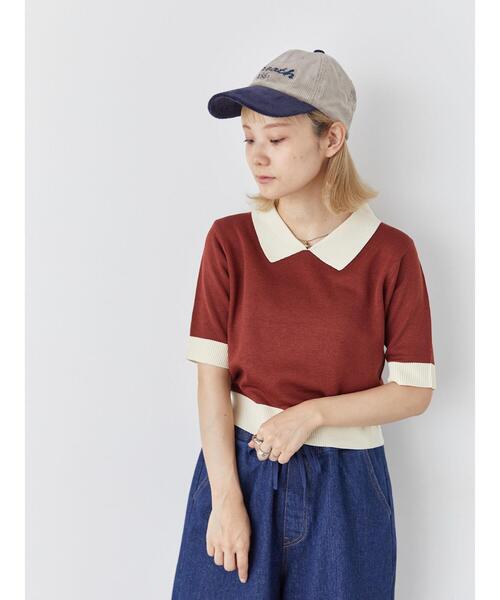 ehka sopo（エヘカソポ）の「バイカラーニットポロ（ニット/セーター・レディース・ダークオレンジ/グリーン/ブラック/キナリ・F）」の4枚目の写真