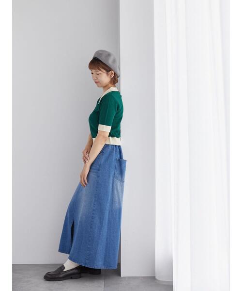 ehka sopo（エヘカソポ）の「バイカラーニットポロ（ニット/セーター・レディース・ダークオレンジ/グリーン/ブラック/キナリ・F）」の5枚目の写真