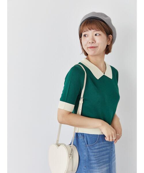 ehka sopo（エヘカソポ）の「バイカラーニットポロ（ニット/セーター・レディース・ダークオレンジ/グリーン/ブラック/キナリ・F）」の7枚目の写真