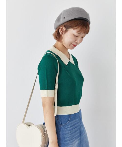 ehka sopo（エヘカソポ）の「バイカラーニットポロ（ニット/セーター・レディース・ダークオレンジ/グリーン/ブラック/キナリ・F）」の8枚目の写真