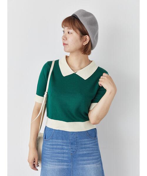 ehka sopo（エヘカソポ）の「バイカラーニットポロ（ニット/セーター・レディース・ダークオレンジ/グリーン/ブラック/キナリ・F）」の9枚目の写真