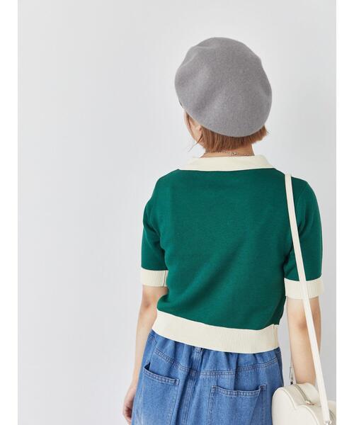 ehka sopo（エヘカソポ）の「バイカラーニットポロ（ニット/セーター・レディース・ダークオレンジ/グリーン/ブラック/キナリ・F）」の10枚目の写真