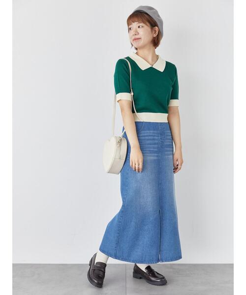 ehka sopo（エヘカソポ）の「バイカラーニットポロ（ニット/セーター・レディース・ダークオレンジ/グリーン/ブラック/キナリ・F）」の11枚目の写真