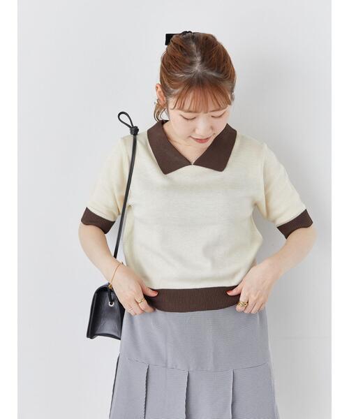 ehka sopo（エヘカソポ）の「バイカラーニットポロ（ニット/セーター・レディース・ダークオレンジ/グリーン/ブラック/キナリ・F）」の15枚目の写真