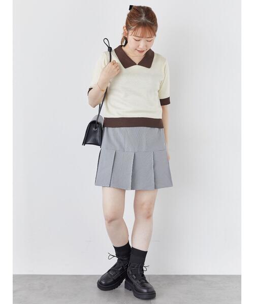 ehka sopo（エヘカソポ）の「バイカラーニットポロ（ニット/セーター・レディース・ダークオレンジ/グリーン/ブラック/キナリ・F）」の18枚目の写真