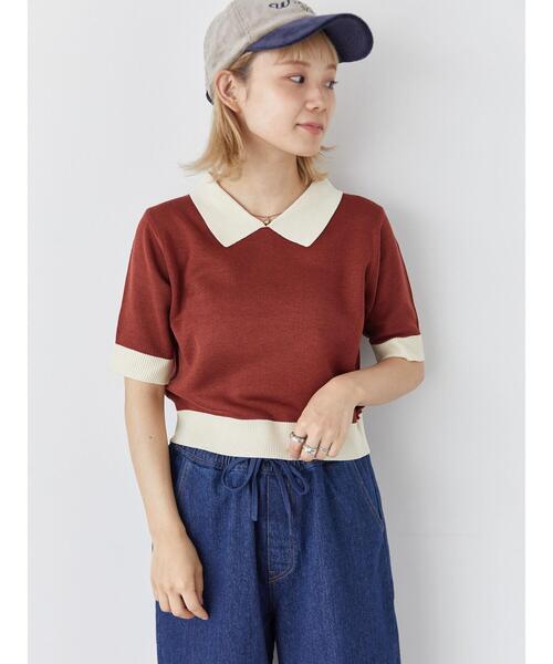 ehka sopo（エヘカソポ）の「バイカラーニットポロ（ニット/セーター・レディース・ダークオレンジ/グリーン/ブラック/キナリ・F）」の22枚目の写真