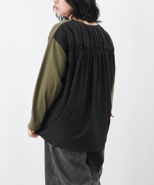 【セール】LC/LLL ナイロンバックシャーリングプルオーバー / バックギャザー異素材切替カットソー（Tシャツ/カットソー）｜LUCA/LADY LUCK LUCA（ルカ/レディラックルカ）