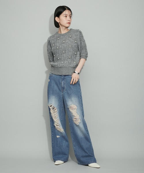 ADAM ET ROPÉ ワイドデニムパンツ ワイド イージー デニムパンツ ⁄ ADAM ET ROPE\u0027 JEANS -GRID-