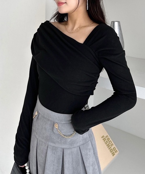 ROYAL PARTY(ロイヤルパーティー)の「アシンメトリーカットトップス(Tシャツ/カットソー・レディース・ライトグレー/ピンク/ブラック・FREE)」の2枚目の写真