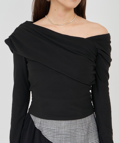 ROYAL PARTY(ロイヤルパーティー)の「アシンメトリーカットトップス(Tシャツ/カットソー・レディース・ライトグレー/ピンク/ブラック・FREE)」の5枚目の写真