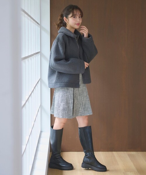 6万✨未使用級 ルネ ツイードスカート ニット モヘヤ 24年 ノワールMIX 高身長 ツイードタイトスカート（セットアップ対応）（トール