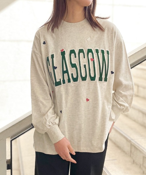 GORGE(ゴージ)の「《GLASGOWロゴ×ハート刺しゅう》レディース フェルト貼付け 長袖ロンT カジュアル 春秋冬(Tシャツ/カットソー・レディース・ブラック/オートミール/オフホワイト・F)」の2枚目の写真
