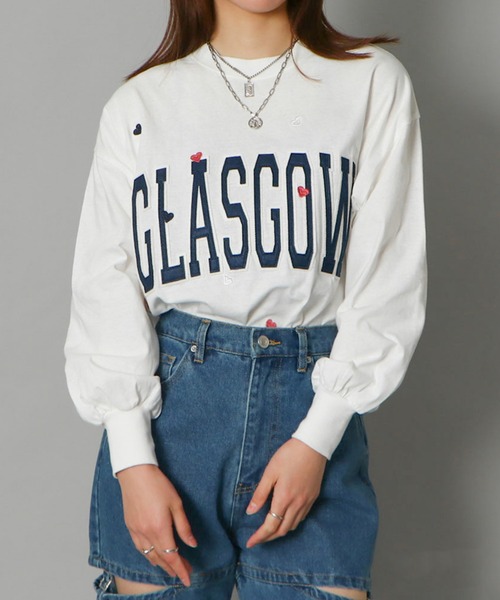 GORGE(ゴージ)の「《GLASGOWロゴ×ハート刺しゅう》レディース フェルト貼付け 長袖ロンT カジュアル 春秋冬(Tシャツ/カットソー・レディース・ブラック/オートミール/オフホワイト・F)」の1枚目の写真