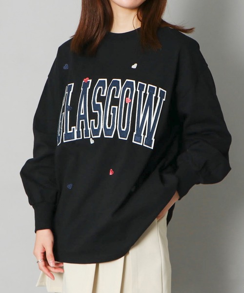 GORGE(ゴージ)の「《GLASGOWロゴ×ハート刺しゅう》レディース フェルト貼付け 長袖ロンT カジュアル 春秋冬(Tシャツ/カットソー・レディース・ブラック/オートミール/オフホワイト・F)」の3枚目の写真