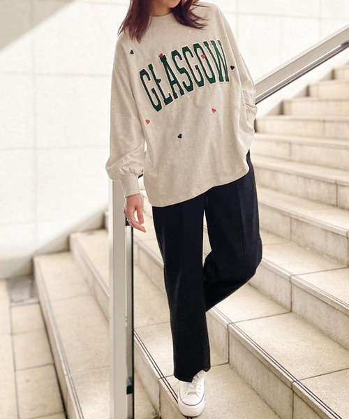 GORGE(ゴージ)の「《GLASGOWロゴ×ハート刺しゅう》レディース フェルト貼付け 長袖ロンT カジュアル 春秋冬(Tシャツ/カットソー・レディース・ブラック/オートミール/オフホワイト・F)」の6枚目の写真
