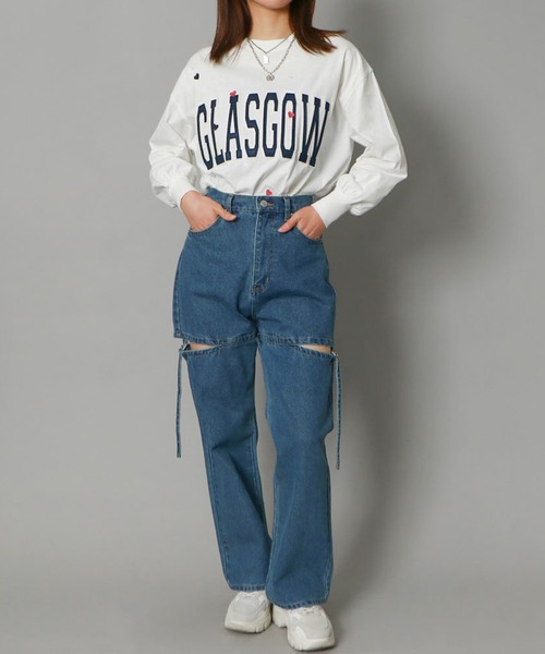 GORGE(ゴージ)の「《GLASGOWロゴ×ハート刺しゅう》レディース フェルト貼付け 長袖ロンT カジュアル 春秋冬(Tシャツ/カットソー・レディース・ブラック/オートミール/オフホワイト・F)」の4枚目の写真