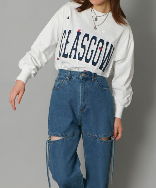GORGE(ゴージ)の「《GLASGOWロゴ×ハート刺しゅう》レディース フェルト貼付け 長袖ロンT カジュアル 春秋冬(Tシャツ/カットソー・レディース・ブラック/オートミール/オフホワイト・F)」の7枚目の写真