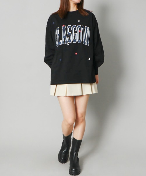 GORGE(ゴージ)の「《GLASGOWロゴ×ハート刺しゅう》レディース フェルト貼付け 長袖ロンT カジュアル 春秋冬(Tシャツ/カットソー・レディース・ブラック/オートミール/オフホワイト・F)」の5枚目の写真