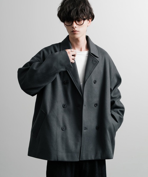 Rocky Monroe(ロッキーモンロー)の「オーバーサイズテックメルトンダブルPコート(ピーコート・メンズ・チャコール/ネイビー/ブラウン/ブラック/グレイッシュベージュ・M/L/XL)」の18枚目の写真