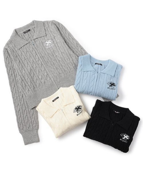 by LOVEiT（バイラビット）の「ダブルジップニットカーディガン（カーディガン/ボレロ・キッズ・アイボリー/サックスブルー/ブラック/グレー・120cm/130cm/140cm/150cm/160cm）」の13枚目の写真