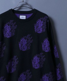 Jacquard Fabric Oversized Butterfly Knit/ジャガード バタフライ デザインニット ステッチ ダメージニット レディース メンズ
