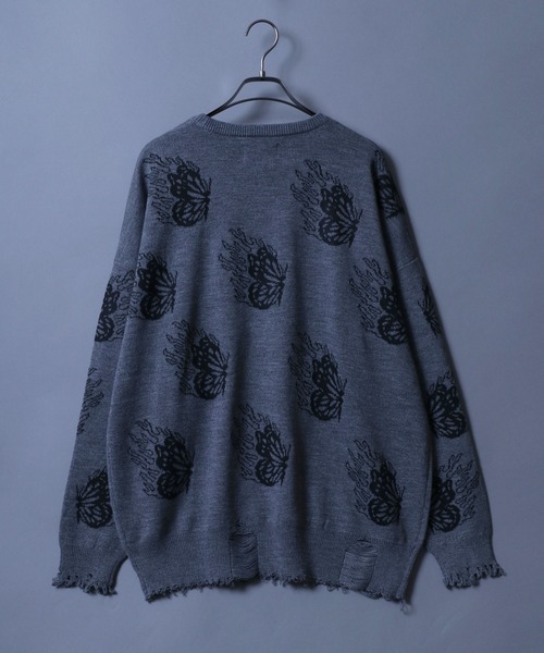 ANPAS(アンパス)の「Jacquard Fabric Oversized Butterfly Knit/ジャガード バタフライ デザインニット ステッチ ダメージニット レディース メンズ(ニット/セーター・メンズ・グレー系その他/ブラック/グレー/ブラック系その他・L/M)」の10枚目の写真