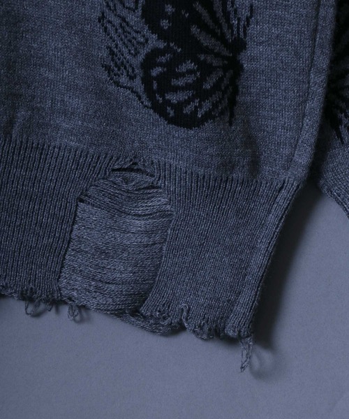 ANPAS(アンパス)の「Jacquard Fabric Oversized Butterfly Knit/ジャガード バタフライ デザインニット ステッチ ダメージニット レディース メンズ(ニット/セーター・メンズ・グレー系その他/ブラック/グレー/ブラック系その他・L/M)」の18枚目の写真