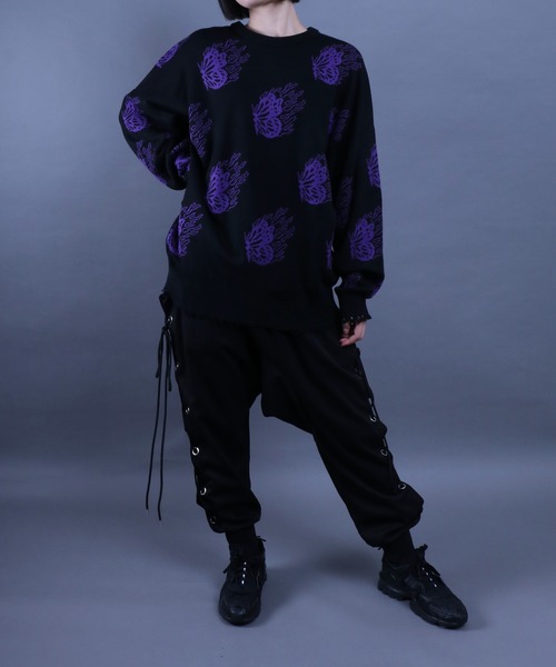 ANPAS(アンパス)の「Jacquard Fabric Oversized Butterfly Knit/ジャガード バタフライ デザインニット ステッチ ダメージニット レディース メンズ(ニット/セーター・メンズ・グレー系その他/ブラック/グレー/ブラック系その他・L/M)」の21枚目の写真