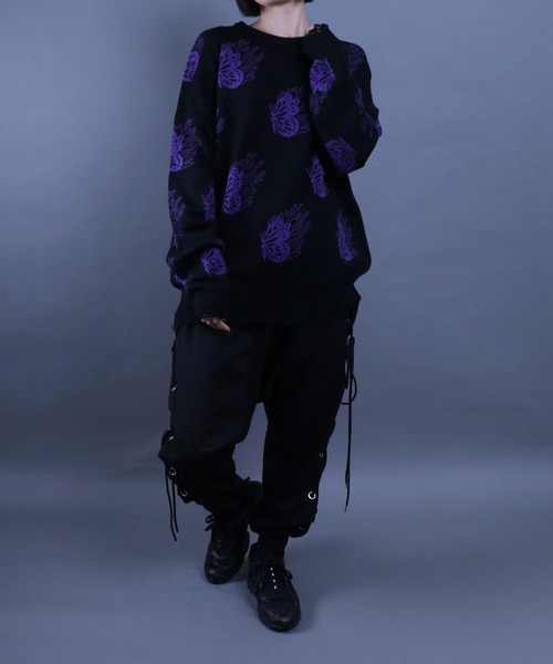 ANPAS(アンパス)の「Jacquard Fabric Oversized Butterfly Knit/ジャガード バタフライ デザインニット ステッチ ダメージニット レディース メンズ(ニット/セーター・メンズ・グレー系その他/ブラック/グレー/ブラック系その他・L/M)」の22枚目の写真