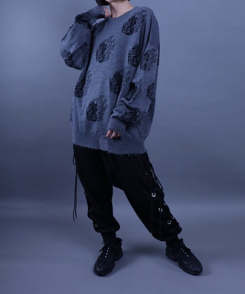 セール】Jacquard Fabric Oversized Butterfly Knit/ジャガード