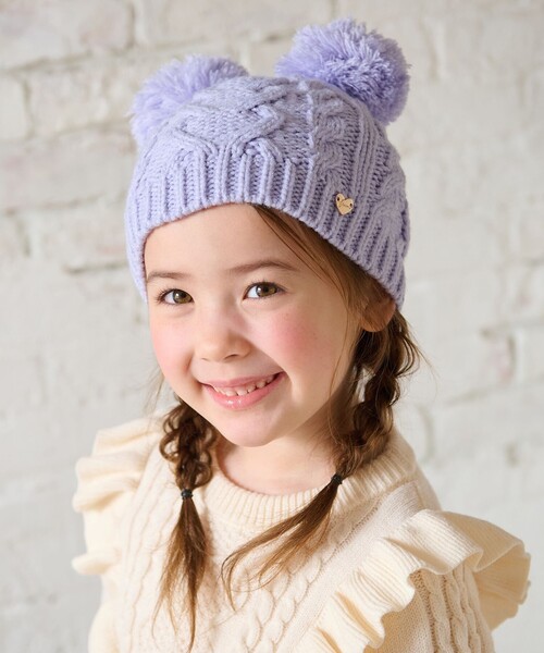 ANY（エニィ）の「ぽんぽんつきニット帽（ニットキャップ/ビーニー・キッズ・ライラック系/ピンク系・54/56）」の2枚目の写真