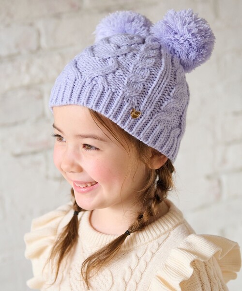 ANY（エニィ）の「ぽんぽんつきニット帽（ニットキャップ/ビーニー・キッズ・ライラック系/ピンク系・54/56）」の4枚目の写真