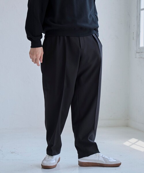 ラルフローレン 2プリーツ ポリスラックス 黒 34×30 セール】ポリバスケット2プリーツスラックス（スラックス）｜RONEL