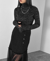 【LVEU.】ラメリブハイネックニットトップス / トップス ニット リブ ラメ サムホール フィンガーホール ハイネック ブラック チャコール シルバー